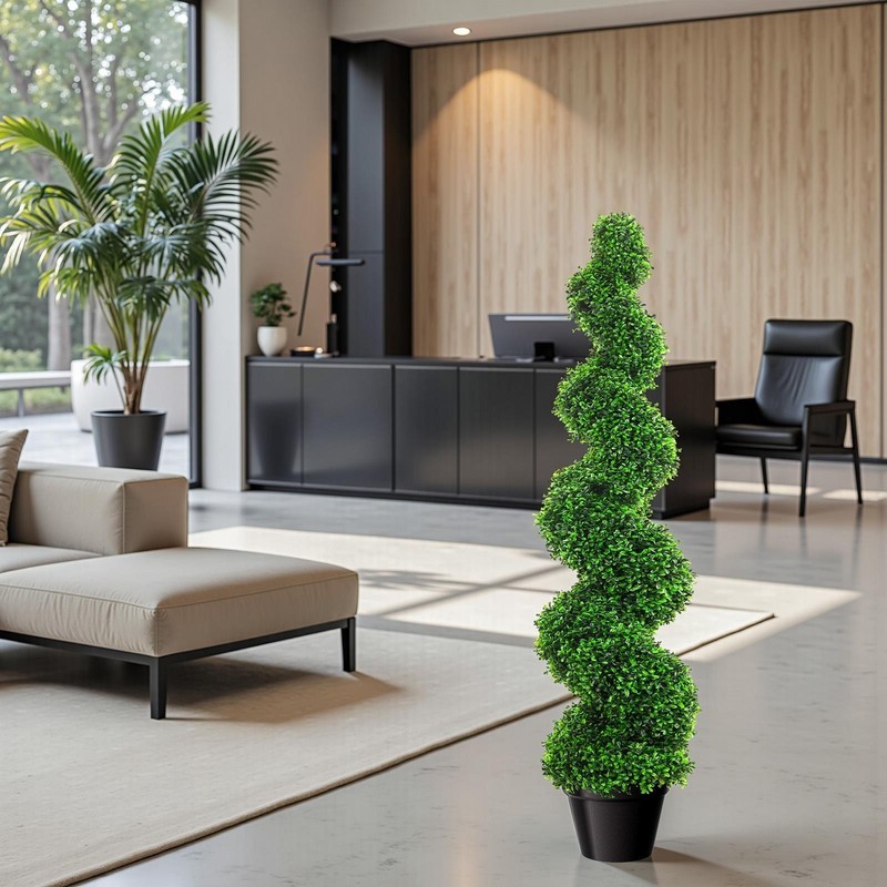 3FT 2 PCS Realistic Artificial Spiral Boxwood Topiary Trees w/Durable Pot gallery