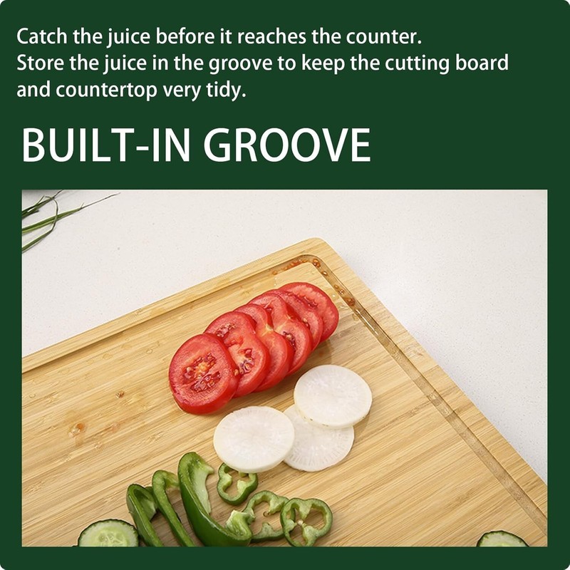 Wood Cutting Board for Kitchen Side Handle Chopping Board with Juice Grooves gallery