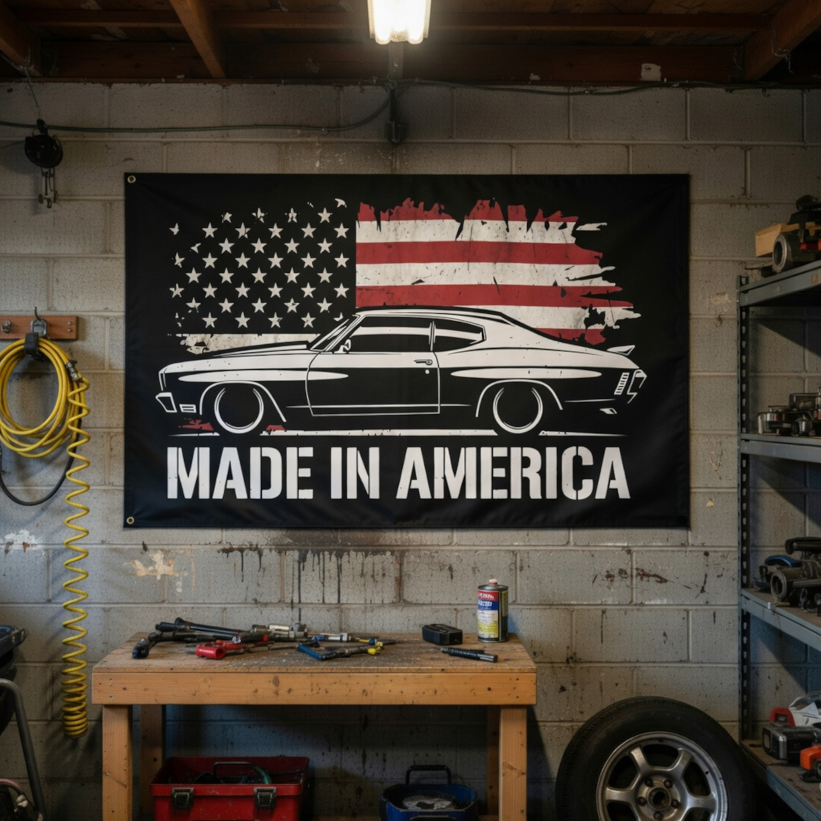 Chevelle Made in America Wall Banner Chevy Muscle Car Flag Garage Decor 34x56 gallery