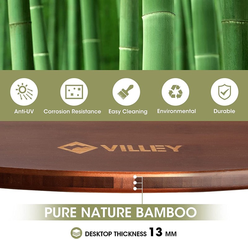 VILLEY Bamboo Round Folding Table with Carrying Bag Half-fold Portable Aluminum gallery