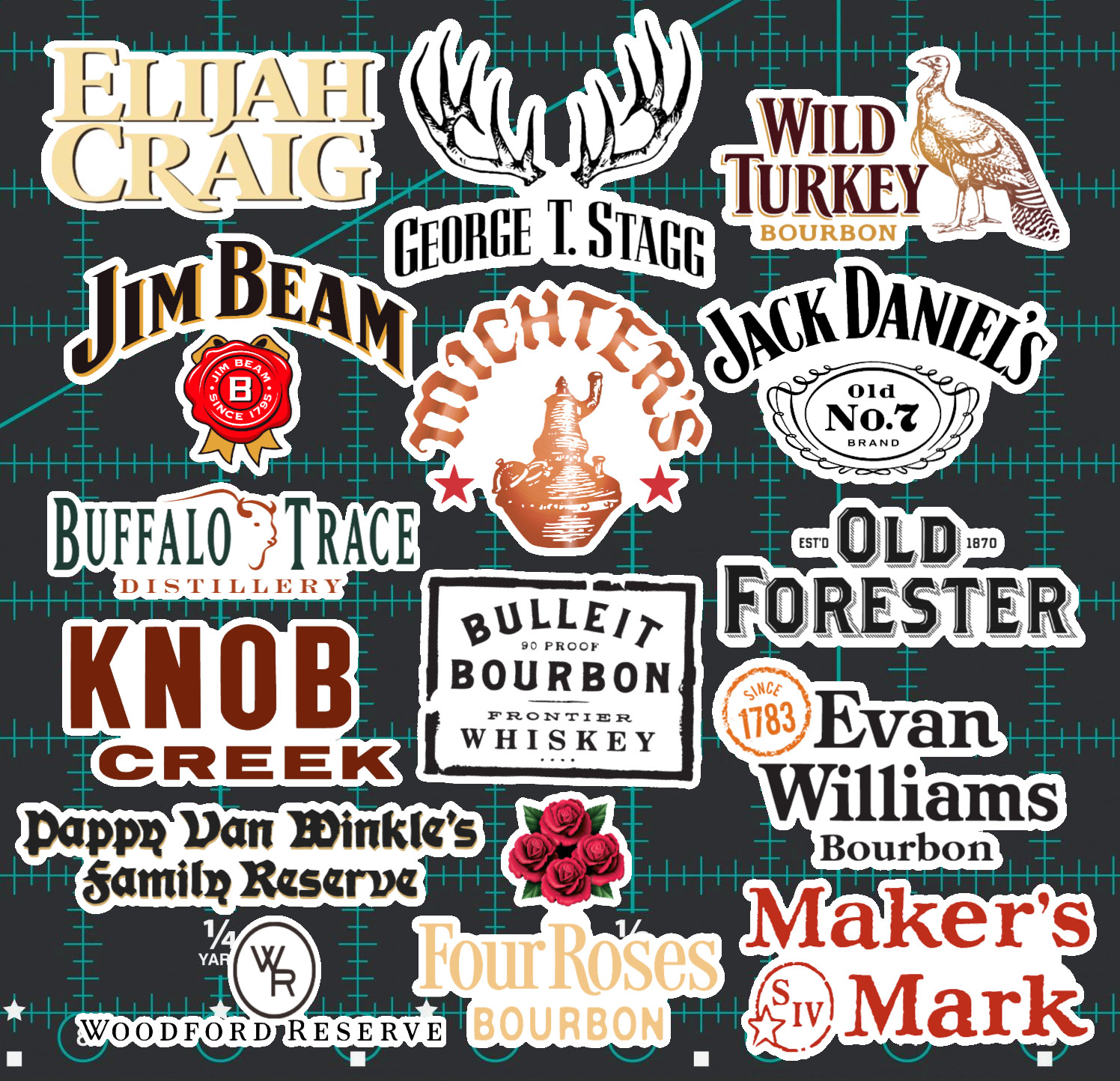 15 Whiskey Bourbon Logo Stickers - Clear, Holographic, or White- Scotch US gallery