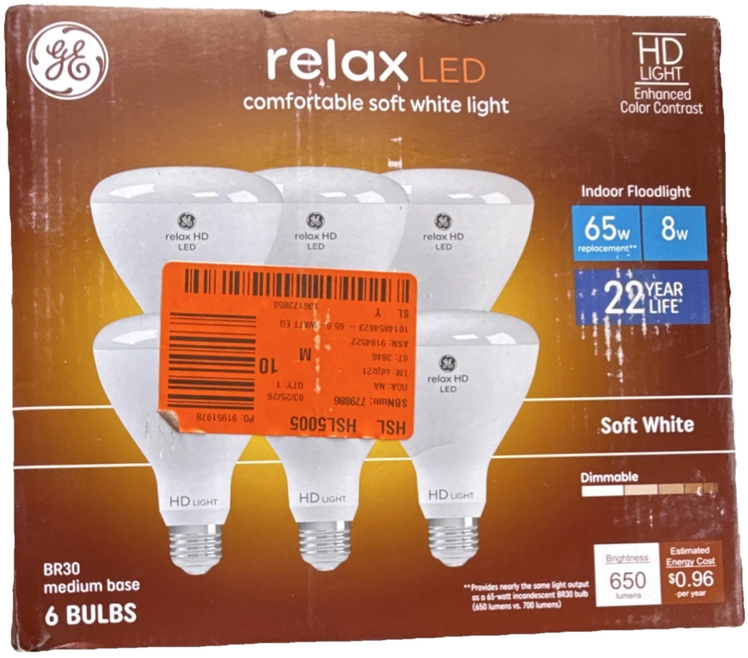 GE Relax HD BR30 LED Floodlight Bulbs 8W 400-799lm 2700K Dimmable 6 Pack gallery