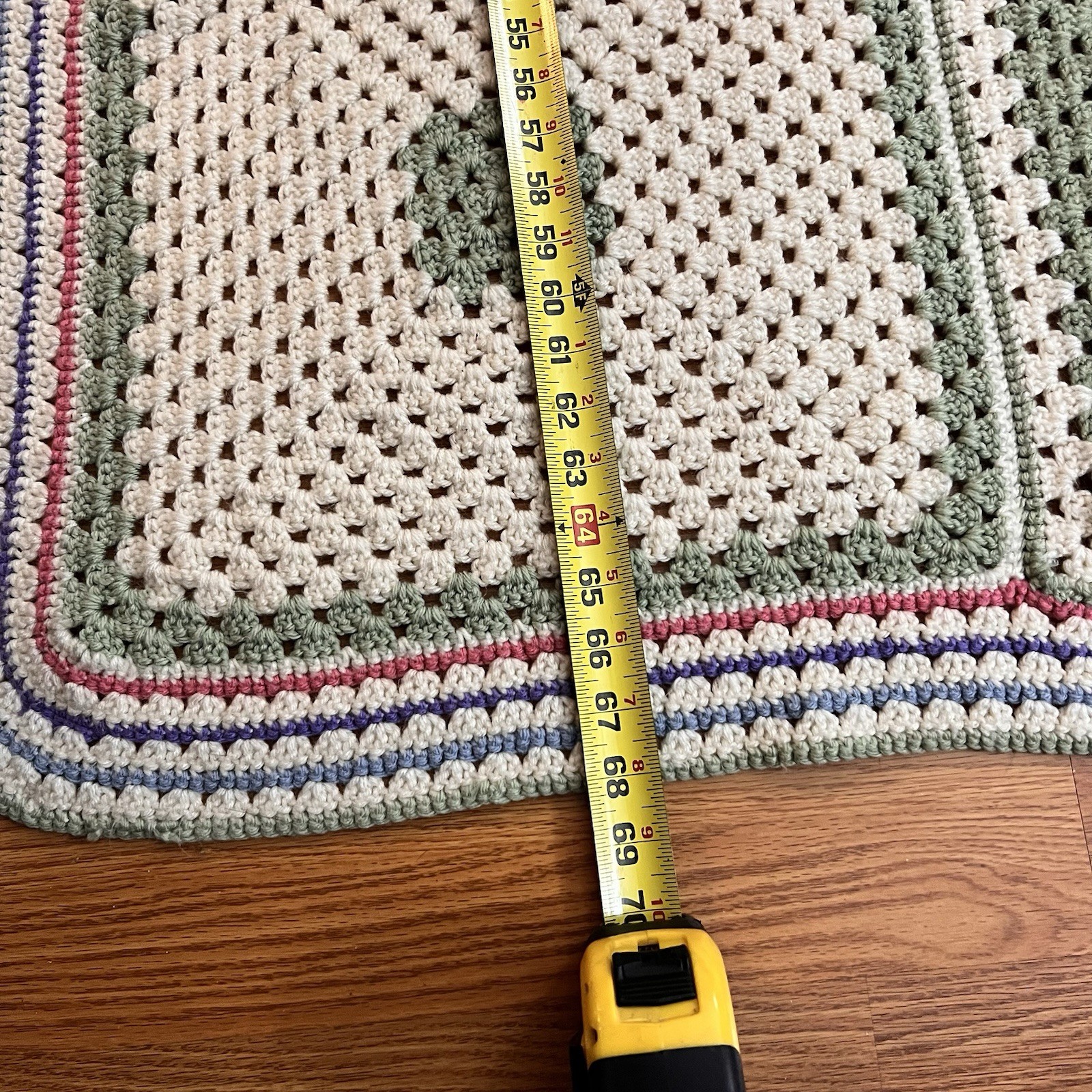 Hand Crochet Granny Squares Afghan Multicolor Boho / Baby Throw 68 X 51 in. gallery