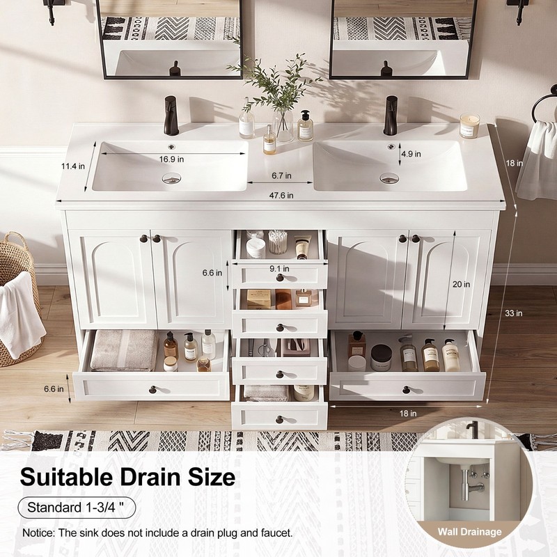 Double Sink Bathroom Vanity Cabinet Freestanding White Bathroom Storage Vanity gallery