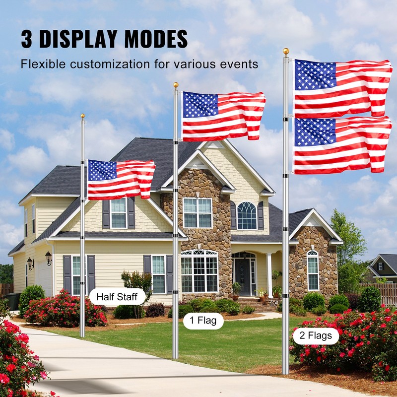 VEVOR 25FT Telescopic Flagpole Kit Heavy Duty Aluminum Flag Pole American Silver gallery