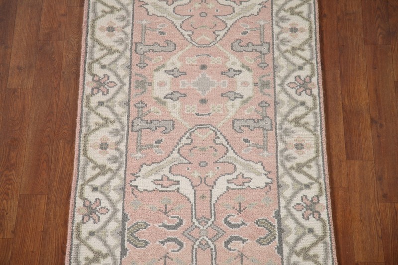 Light Pink/ Ivory Oushak 10 ft. Runner Rug Hand-knotted Wool 9' 11" x 2' 7" gallery