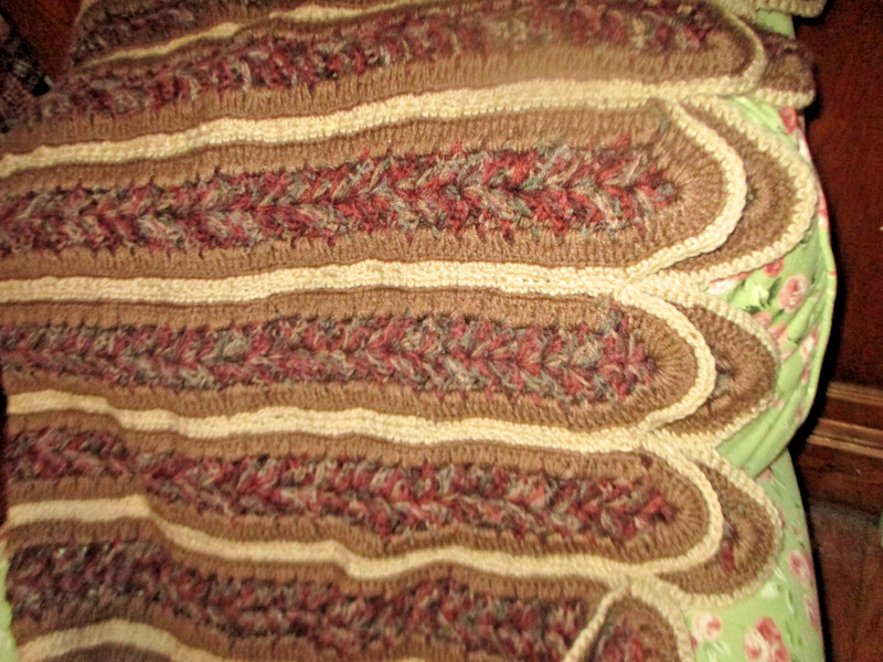 Crocheted Afghan Throw Blanket Brown Beige Ivory cranberry Green 48" x 66" New gallery