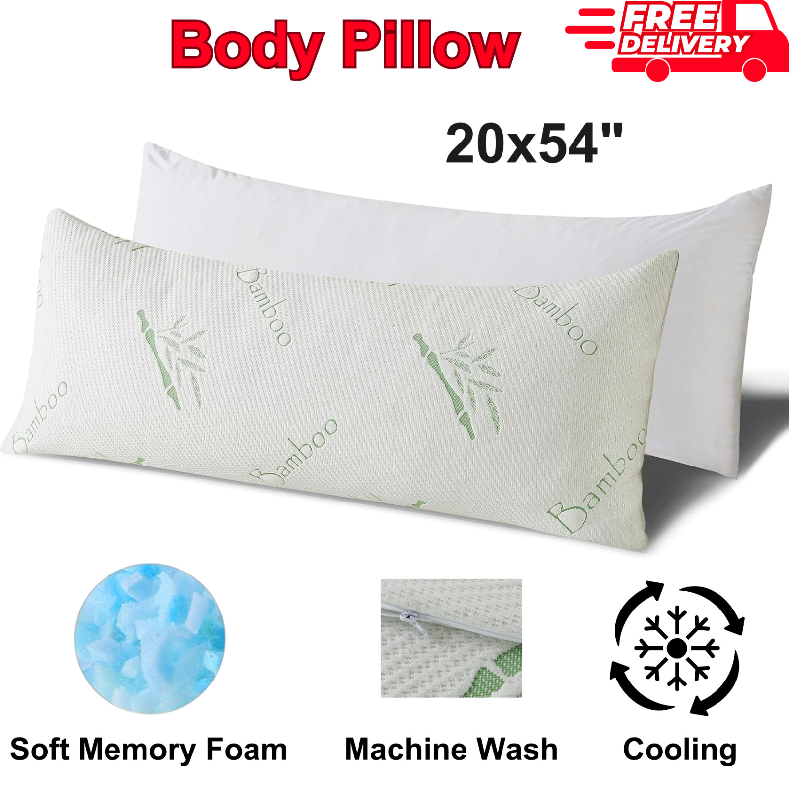 Bamboo Full Long Body Pillow Memory Foam for Adults Maternity Pregnancy Cooling gallery