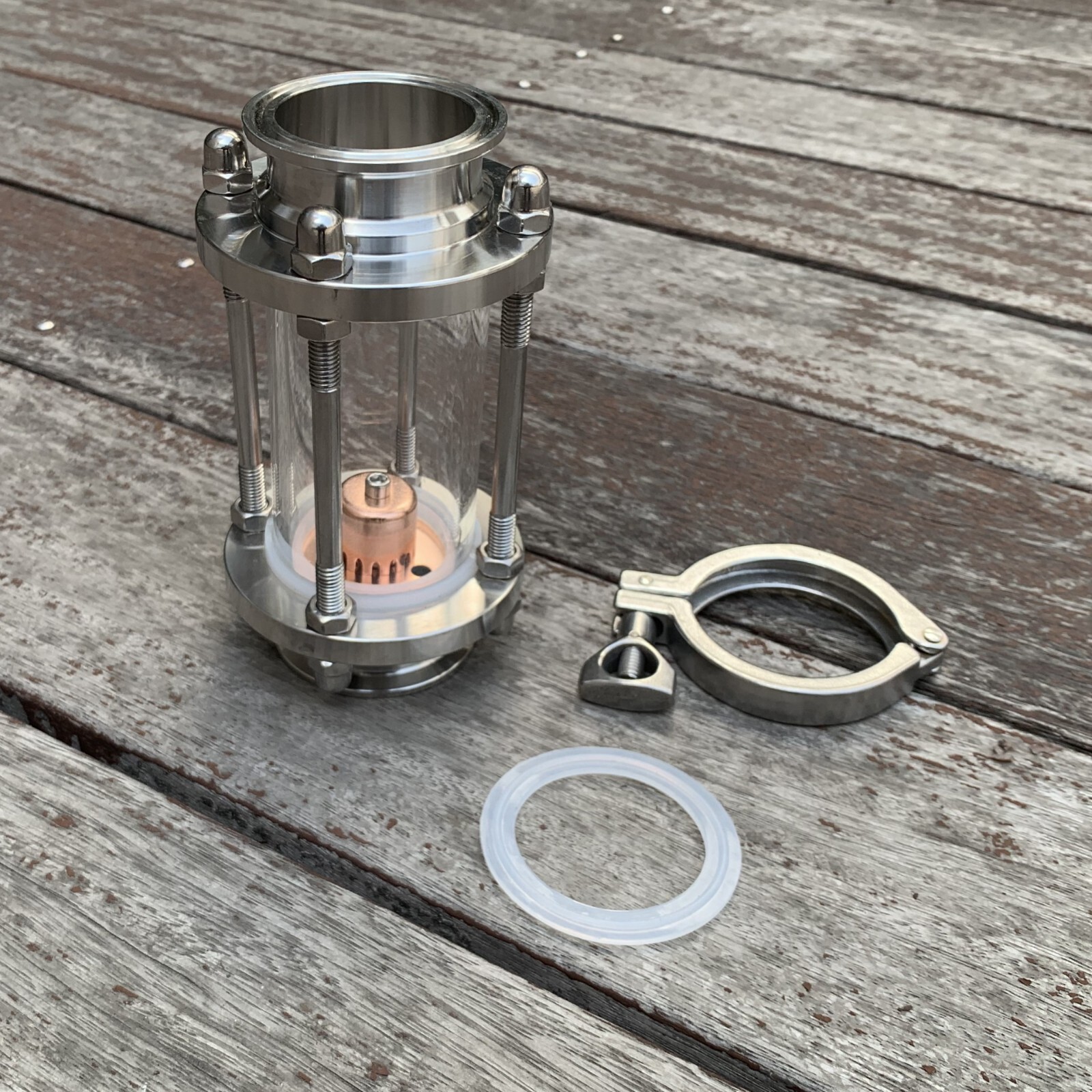 2" Stainless Tri Clamp Glass Reflux Column Section with Copper Bubble Plate gallery