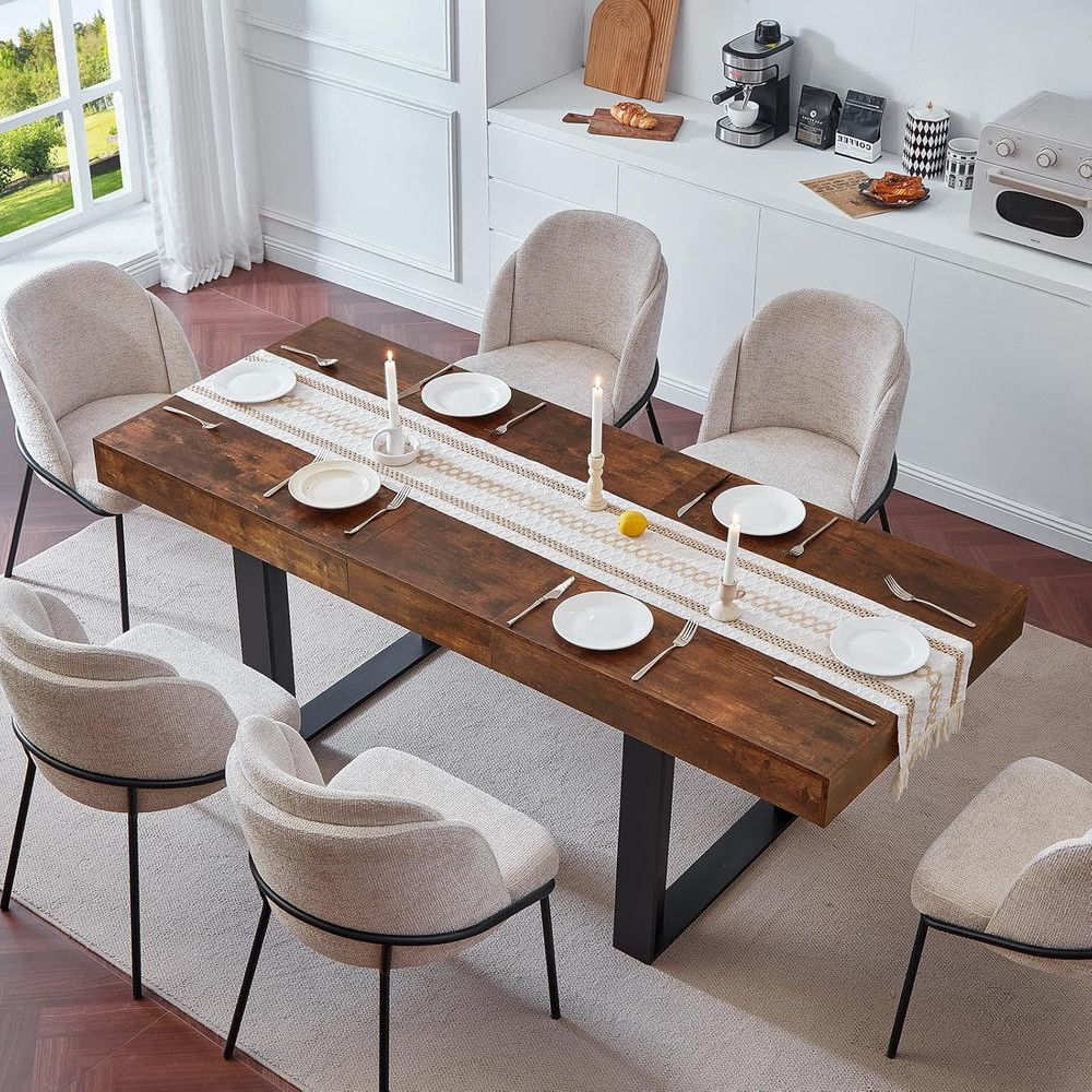 Extendable Dining Table 63"-79" Wood Farmhouse Table Walnut