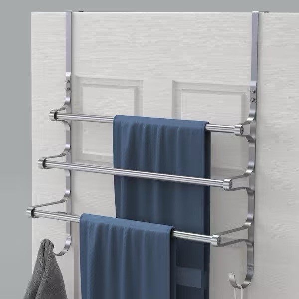 3-Bar Over The Door Towel Rack in Silver for Bathroom Door gallery