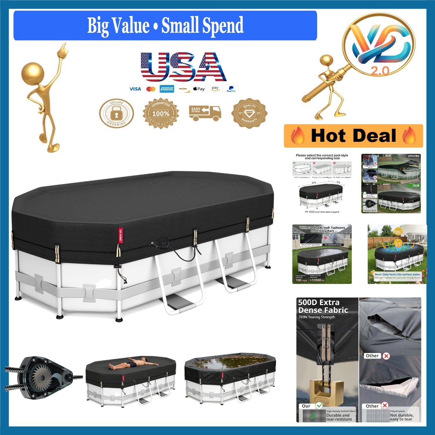 12x22 ft Oval Pool Cover Windproof Tear-Resistant Waterproof Black gallery