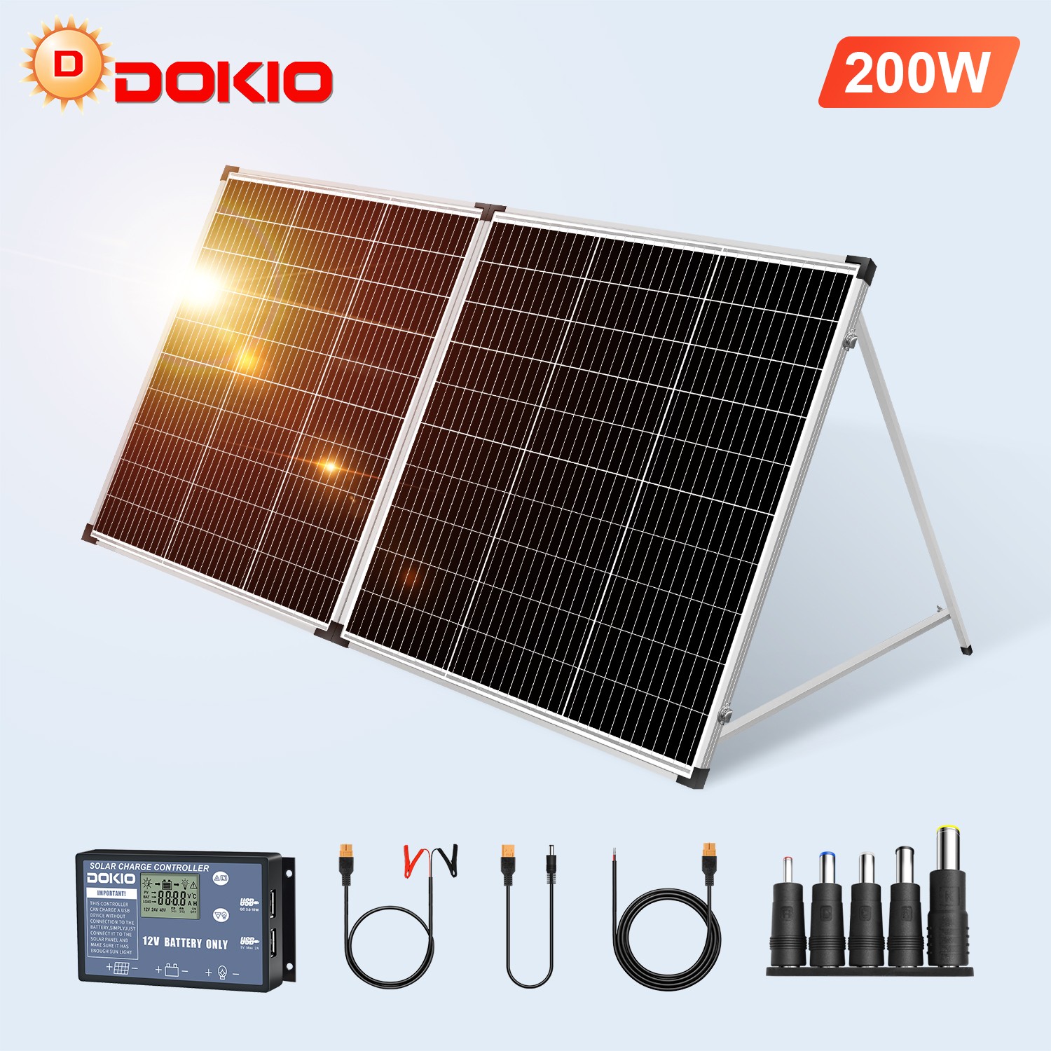 Dokio 200W Mono Folding Solar Panel, 12V for Boat, RV, Off-Grid and Garden Power gallery