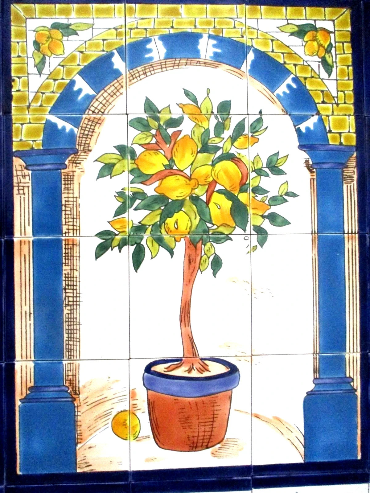 30" x 36" (75 x 90 cm) Hand painted Ceramic tile art Lemon Tree mural Backsplash gallery
