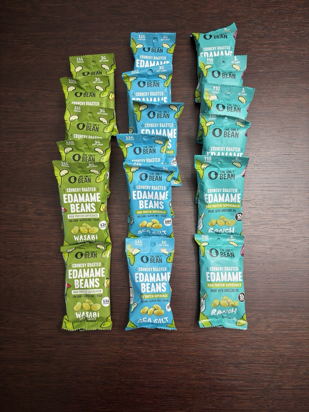 The Only Bean High Protein Crunchy Dry Roasted Edamame Snacks 3 assorted flavors gallery