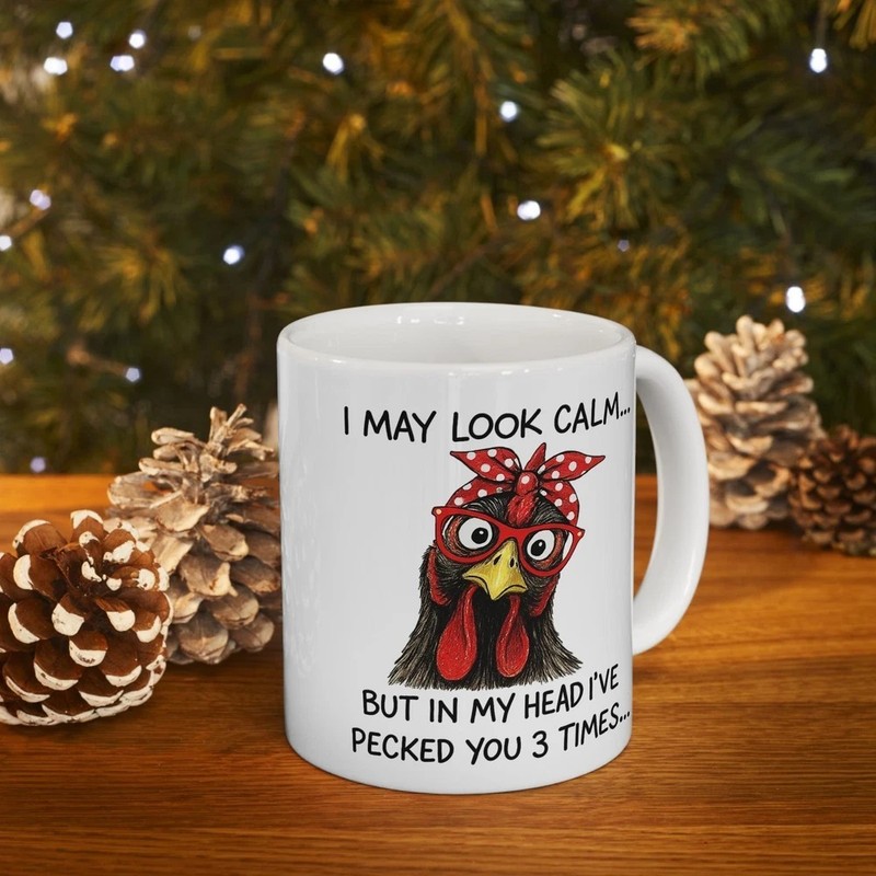 Funny Chicken Mug 11oz –I May Look Calm Quote Coffee Cup Farm Animal Gift gallery