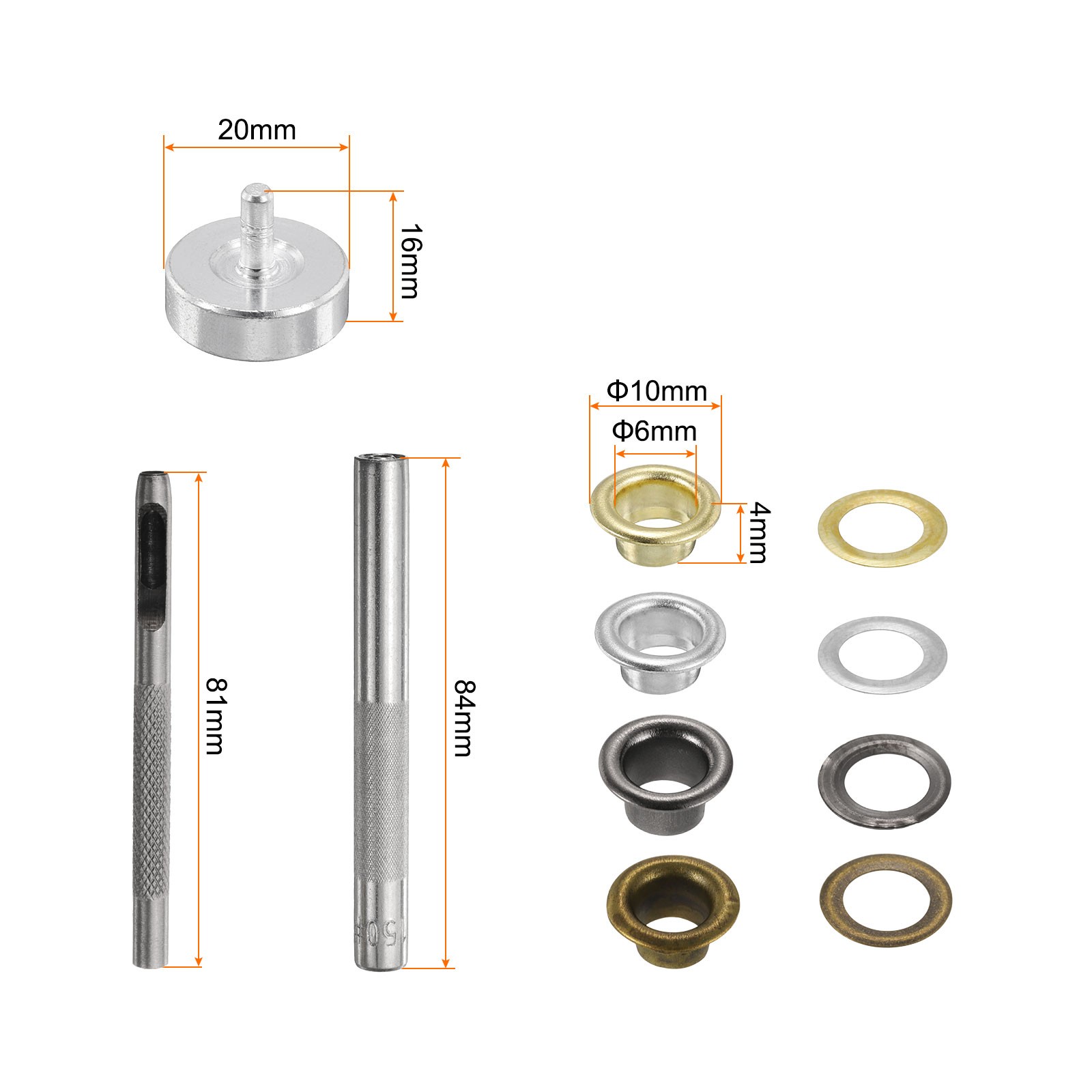 Grommet Eyelet Kit 800pcs 6mm Inner Dia with Tool, Gold,Silver,Gunmetal,Bronze gallery