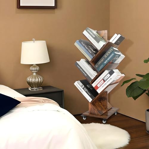 Rotating Tree Bookshelf - 360°Space-Saving Bookcase, 7 Tiers Big Brown gallery