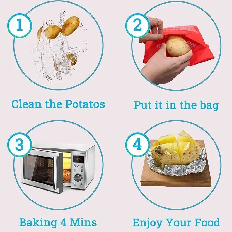Reusable Microwave Potato Bag Quick Baked Potato Cooker Pouch 4 Minutes gallery
