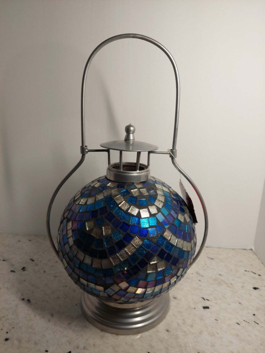 Made In India Mosaic Hanging Lantern With Tea Light, Blues And Purple/ Silver gallery