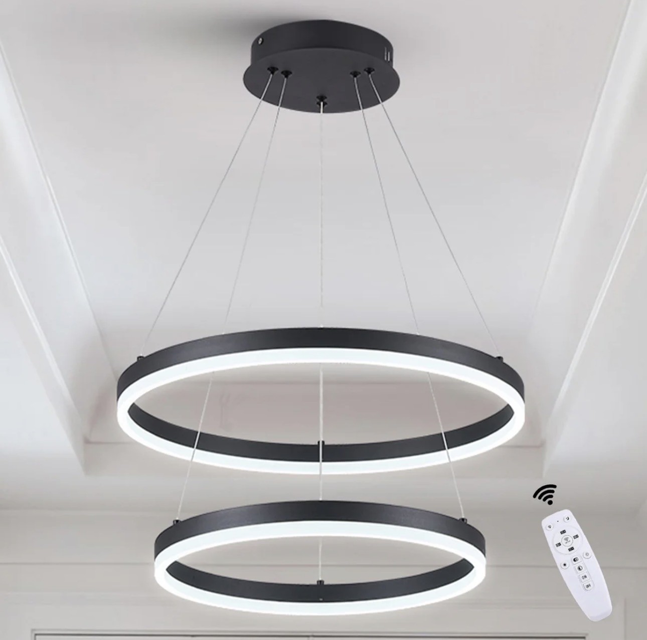 2-Rings Chandelier Black Modern LED Chandeliers 3000K-6500K gallery