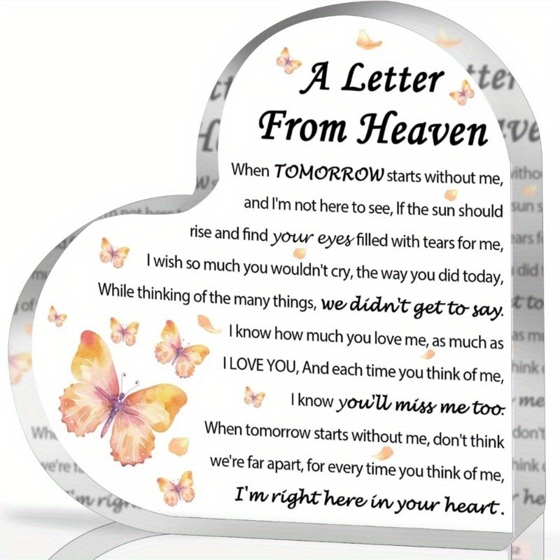 "A Letter From Heaven" Butterfly Acrylic Heart Memorial Plaque Sympathy Gift gallery