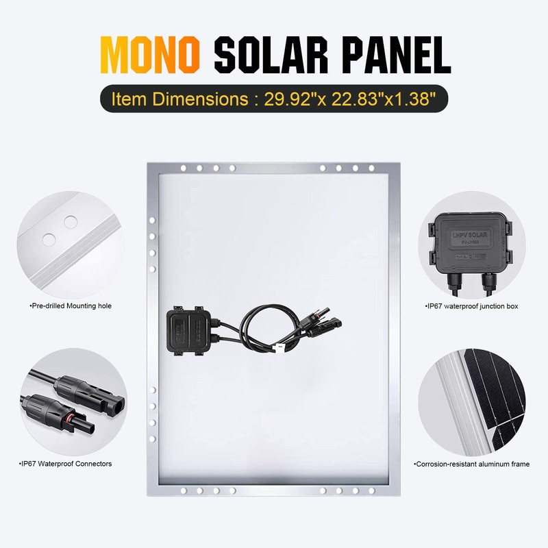 100W Monocrystalline Solar Panel Kit MPPT Charger Controller Off Grid RV Boat gallery