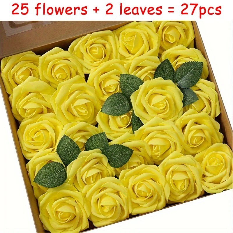 25pcs Artificial Roses with Stems - DIY Wedding Bouquets Party Decor OPP Bag gallery