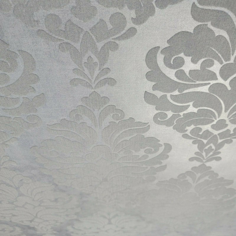 Wallpaper flocking gray silver Metallic Flocked damask velvet wall coverings 3D gallery