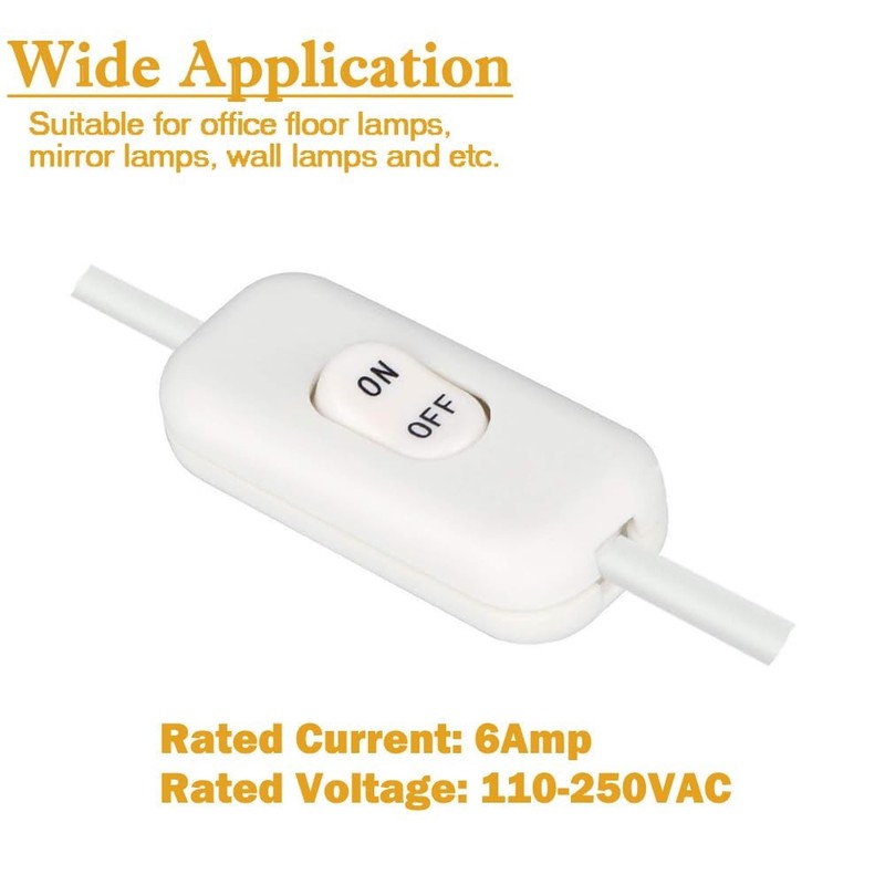 2PCS Inline Cord Switch, On/Off Lamp Control Appliance Switch Rocker White gallery