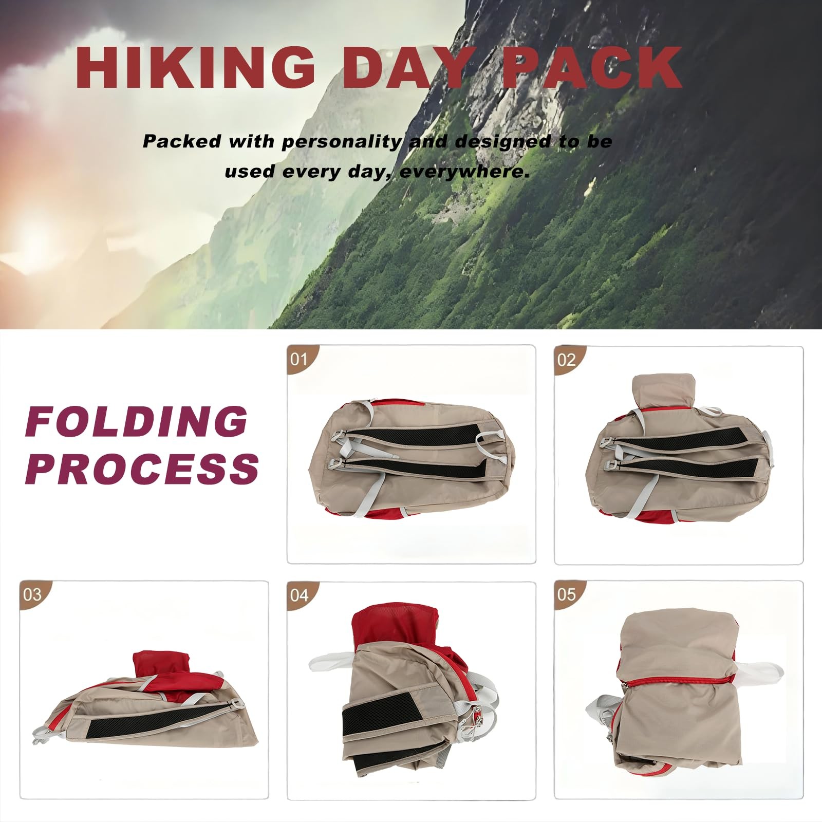 25L Black Lightweight Packable Backpack Foldable Daypack Travel Hiking 5