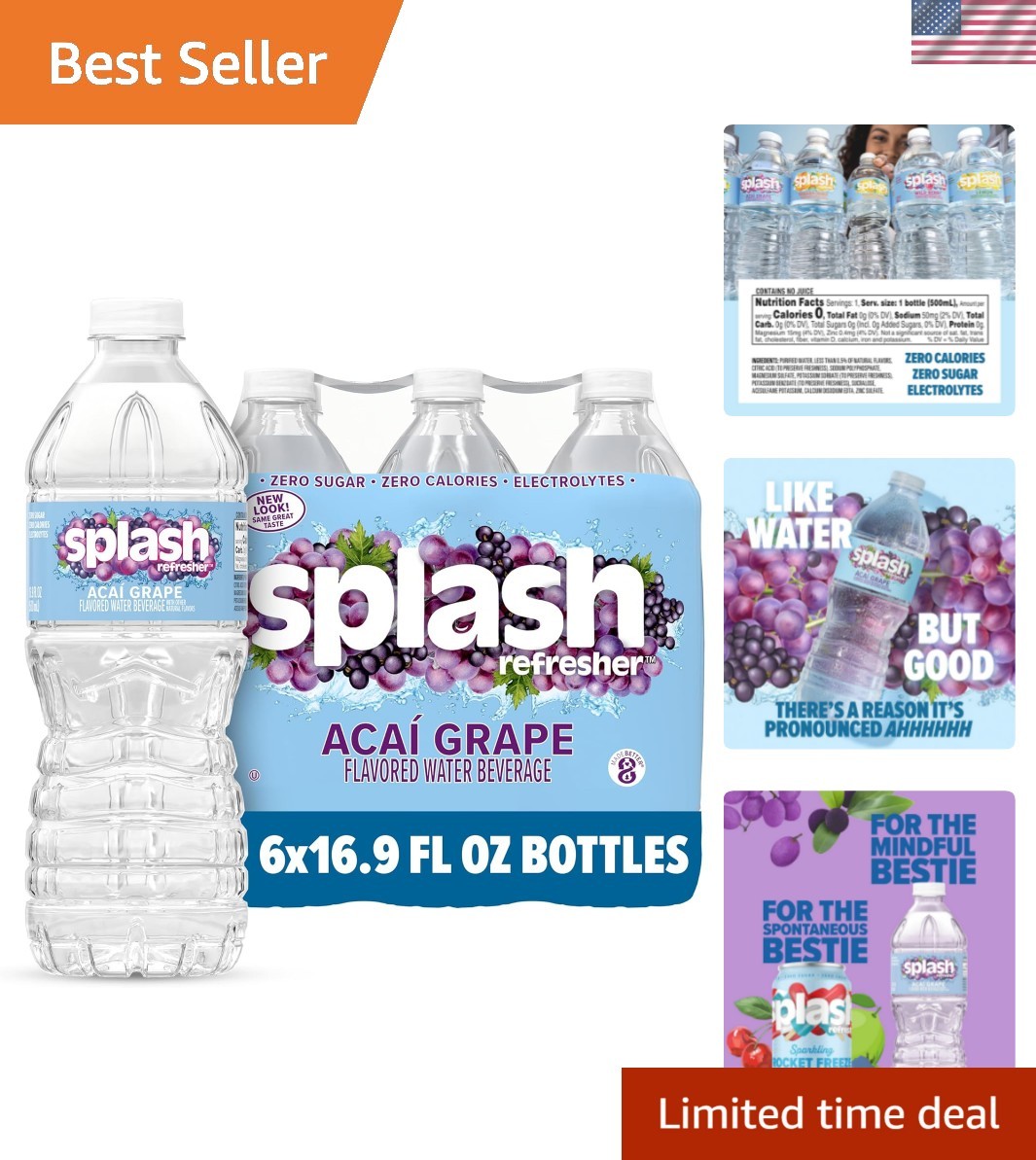 Refreshing Acai Grape Electrolyte Water - 6 Bottles, Zero Calories, 16.9 Fl Oz gallery