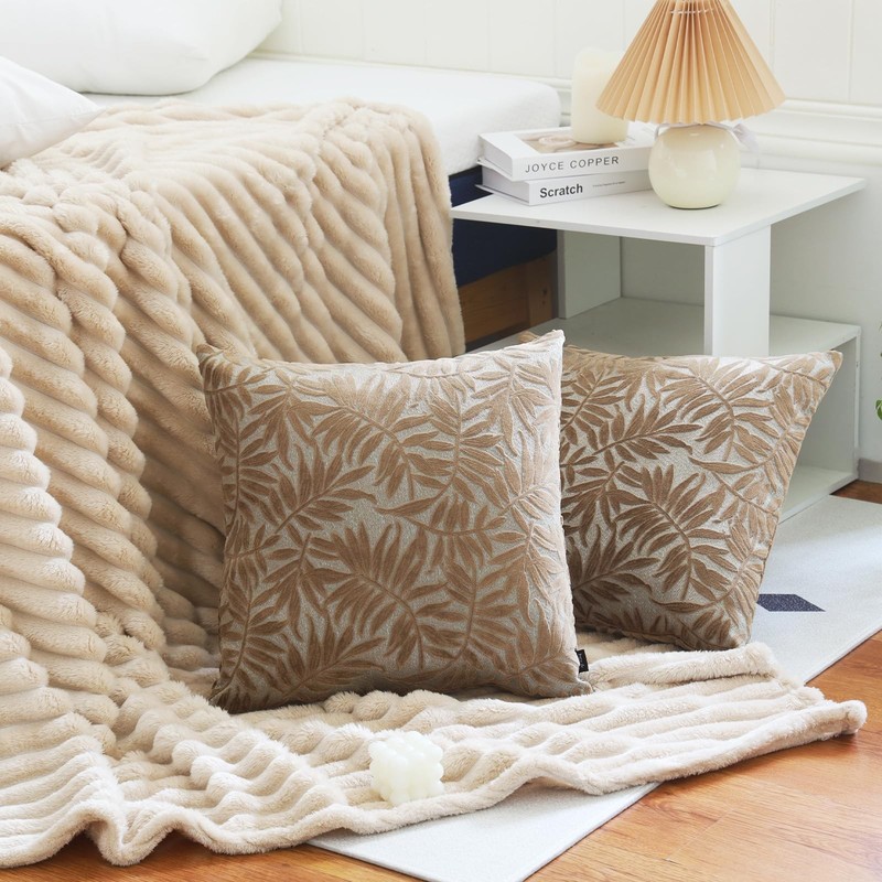 Leaf Cut Velvet Throw Pillow Covers Pack of 2, 18x18 Inch Accent Cushion Cove... gallery