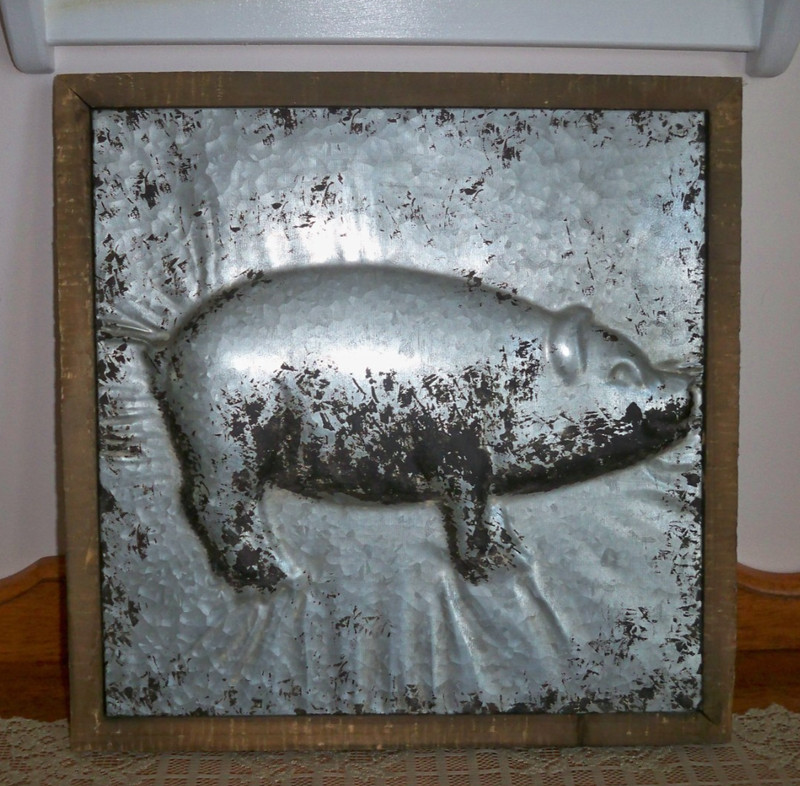 Primitive Farmhouse Framed Distressed Galvanized Steel Pig 3D Wall Art - 15 x 15 gallery