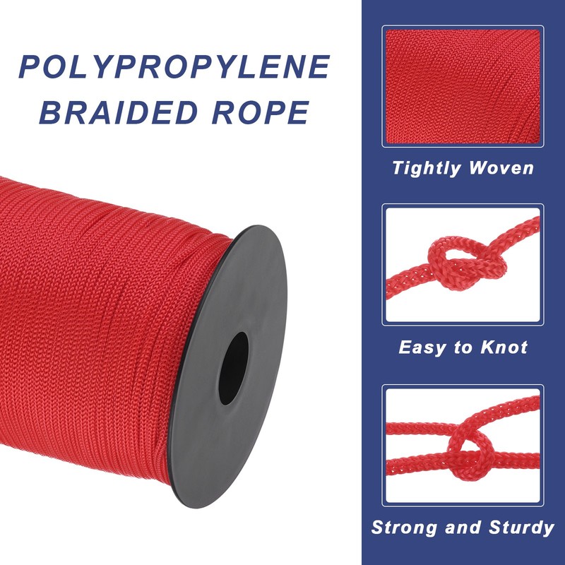 1/8" Polypropylene Rope Braided Ropes 328ft Nylon Rope Hollow Utility Cord Red gallery