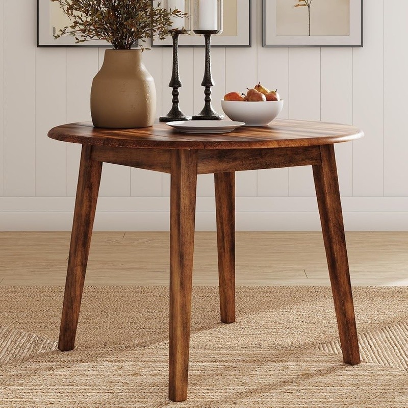 Round Drop Leaf Dining Table Rustic Furniture Small Space Kitchen Table Seats 4 gallery