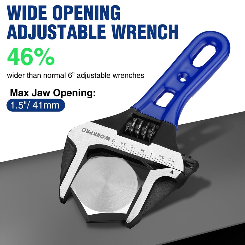 WORKPRO 6-inch Stubby Adjustable Wrench Metric/SAE 1.5" Wide Jaw Opening Wrench gallery