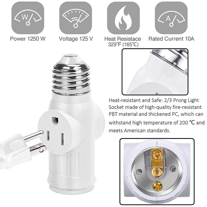 E26/E27 Light Socket to Plug Adapter 2/3 Prong Light Bulb Outlet Plug Converter gallery