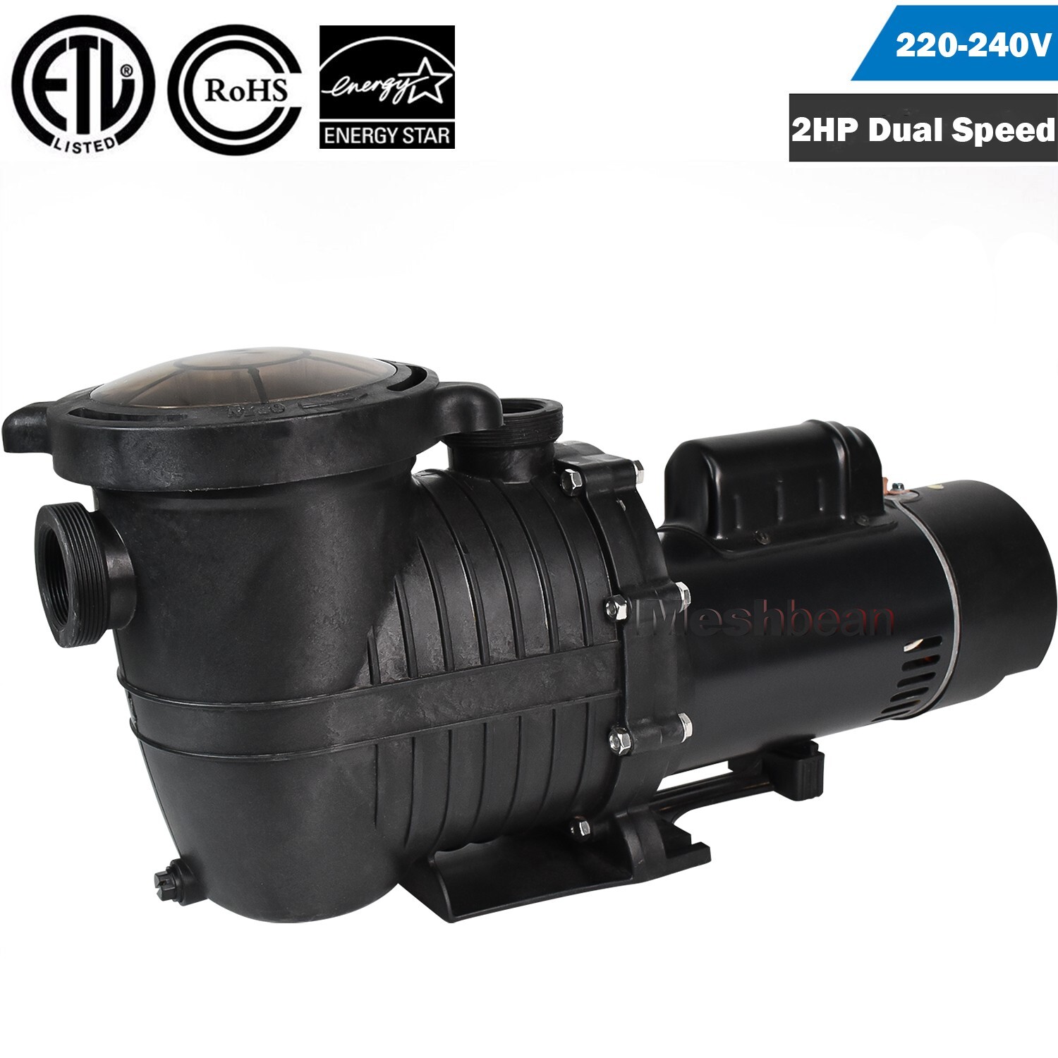 2HP Pool Pump Motor,Dual Speed,92/44GPM,220-240V,79FT Max,1.5in NPT,Hard Wired gallery