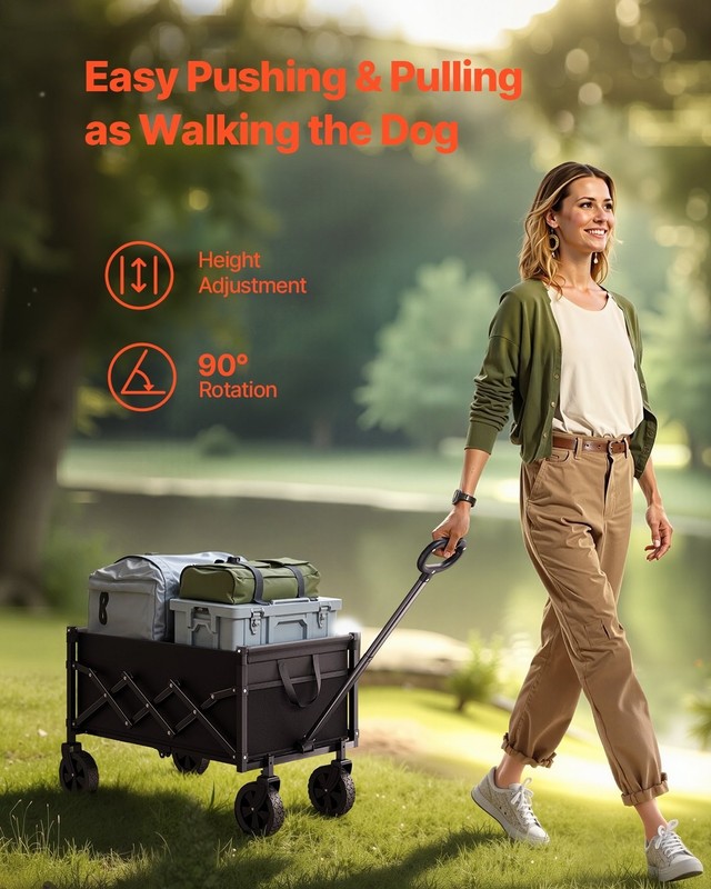 VEVOR Collapsible Folding Wagon With Wheels, Wagon Cart Foldable 225lbs Capacity gallery