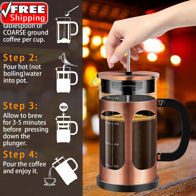 French Press Coffee Maker (34Oz 1Quart 5-6Cup) Coffee Press, with 4 Filters Syst gallery