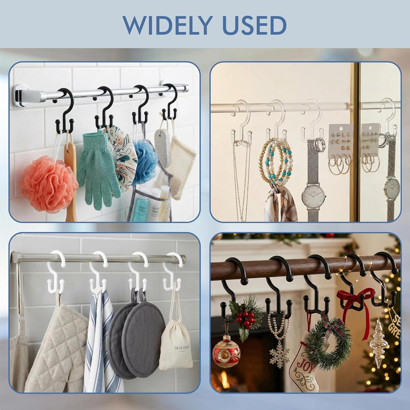 Plastic Double Shower Curtain Hooks,12Pcs Bathroom Shower Curtain Hooks, Smooth gallery
