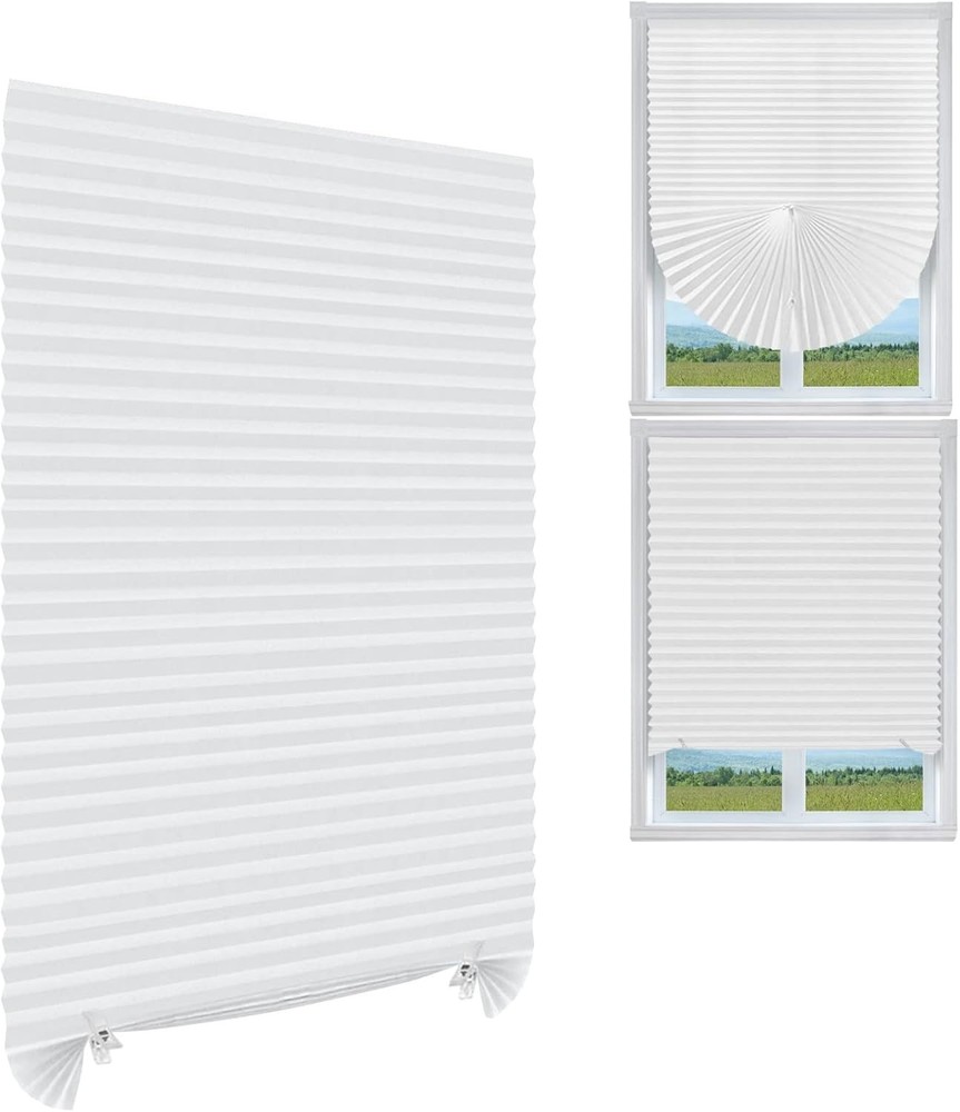 Pleated Window Blinds,Temporary Shades Cordless Light Filtering Pleated Paper Sh
