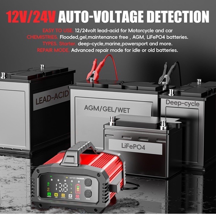 Fully Automatic Battery Charger, 25A 2/8/20/25 Amp 12V/24V LiFePO4 Lead Acid gallery