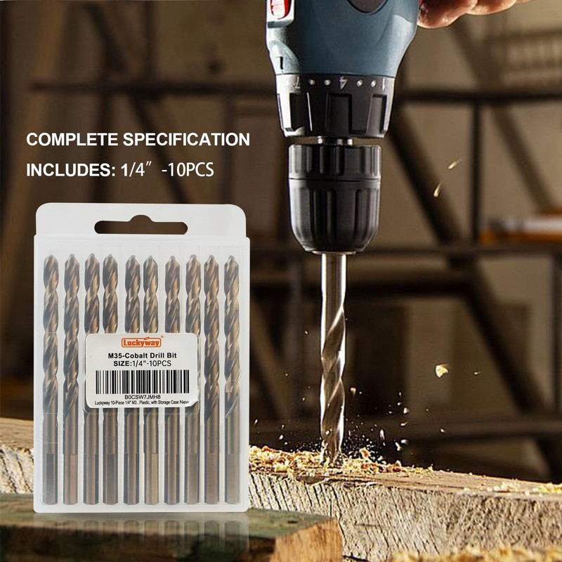 Luckyway 1/4 Inch Cobalt Drill Bits (10 Pack), M35 HSS Metal 1/4" 0.25 inches gallery