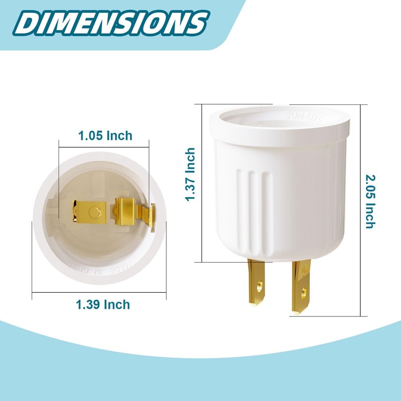 2 Pack Outlet to Socket Adapter, Convert Outlet to E26 Light Bulb Socket Plug-in gallery