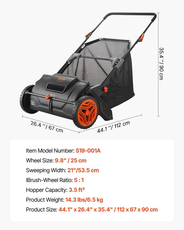 Push Lawn Sweeper, 21Inch Leaf & Grass Collector, Heavy Duty Thickened Steel Dur gallery