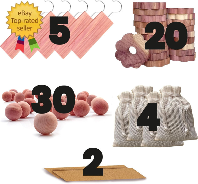 61 Pack Cedar Blocks, Sachets, Rings, Balls - Stop Clothes Damage - the Ultimate gallery