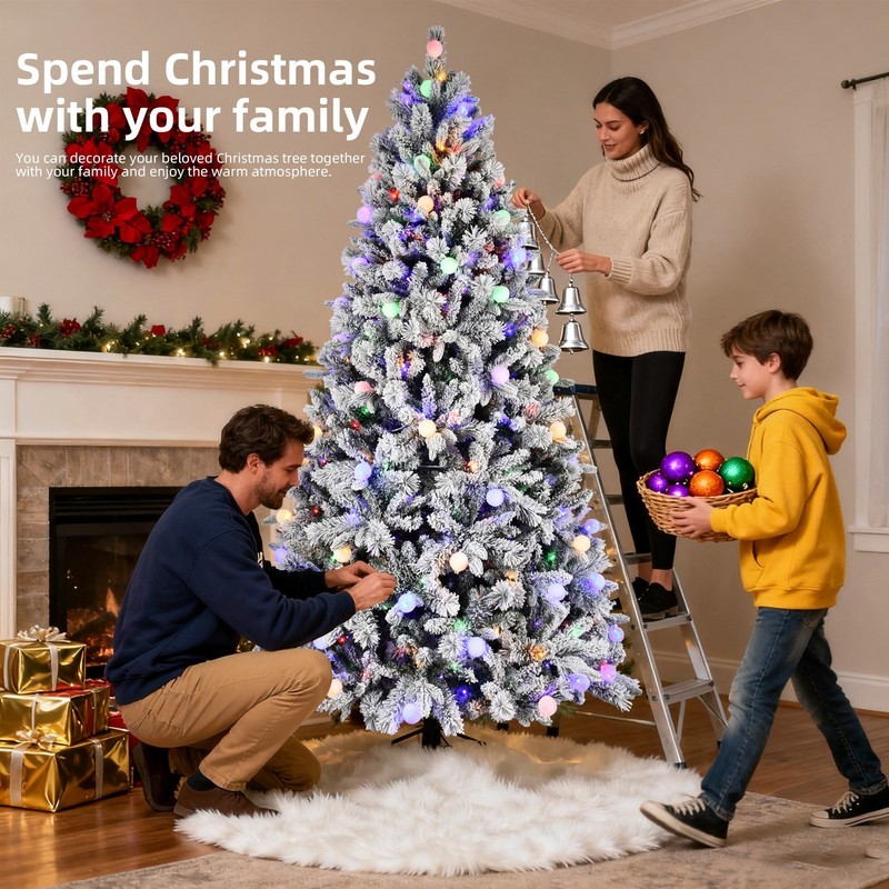 Artificial 7.5ft Flock Christmas Tree 1523 Mixed Branch Tips 400 lights Decor gallery