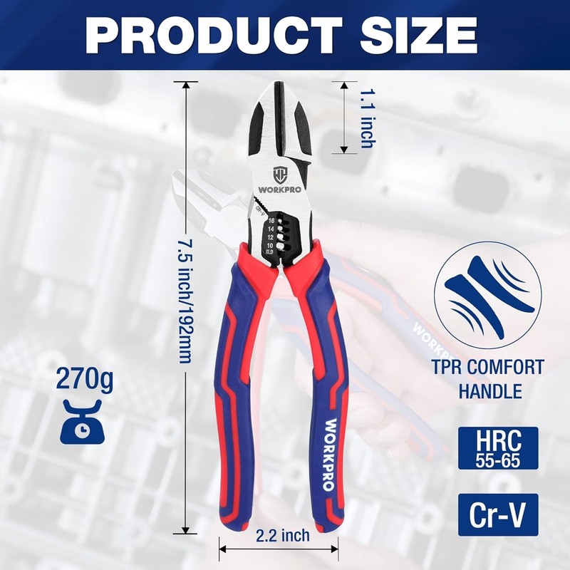 WORKPRO Diagonal Cutting Plier 7.5" Wire Stripper Heavy Duty Side-Cutting Pliers gallery